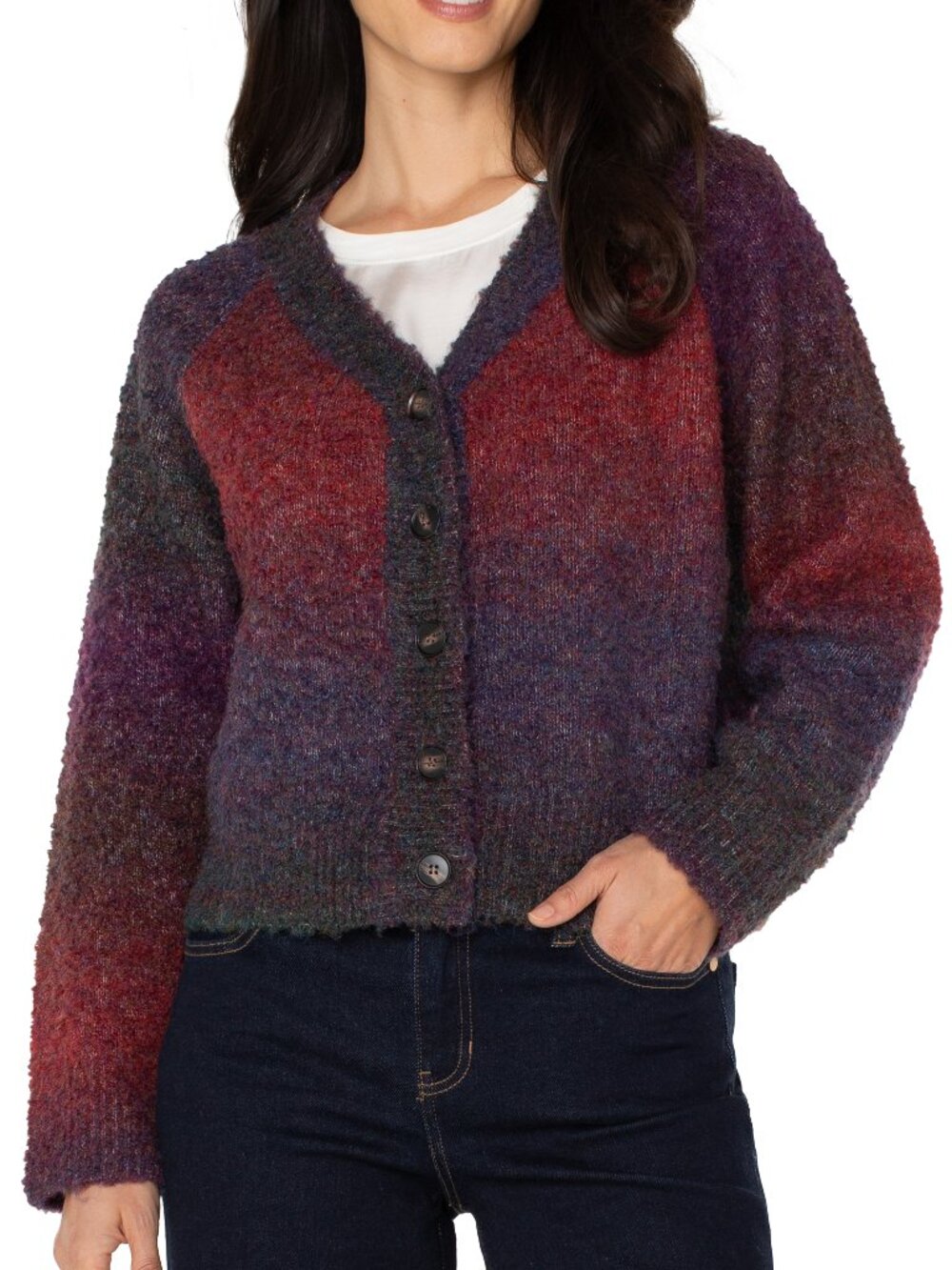 NWT Liverpool Los Angeles Burgundy Ombre Raglan Button Front Cardigan